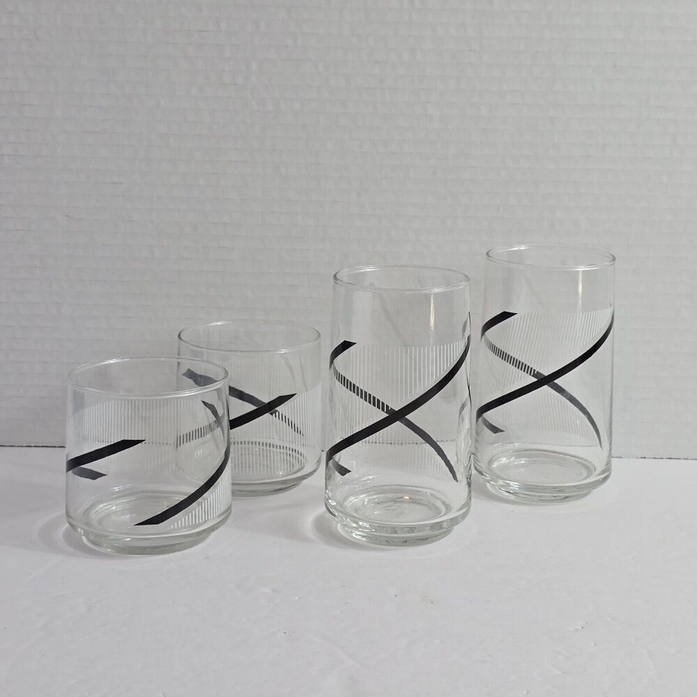 Set of Vintage Mikasa Midnight Design 2 Tumbler Drinking Glasses 2 Juice Glasses